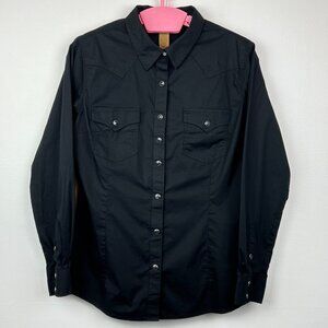 Wrangler Women's Western Yoke Two Snap Flap Pocket Shirt Black - Size Large